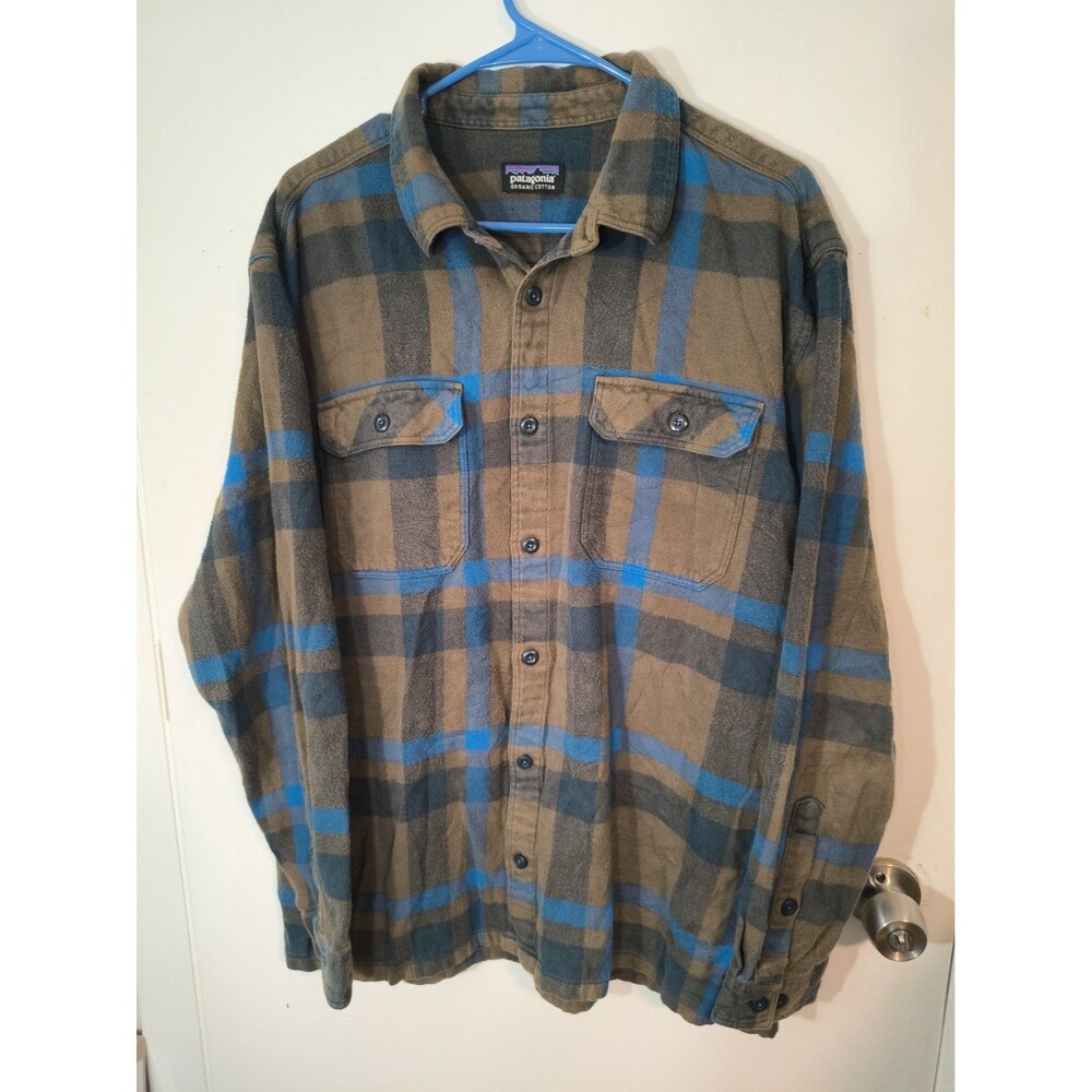 Patagonia Flannel Shirt Mens XL Gray Plaid Long Sleeve Organic Cotton